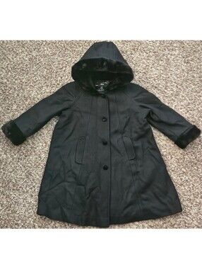 Stephanie Mathews Kids Black Wool Hooded Coat Size 6